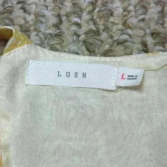 LUSH. Yellow/White Floral Sundress. 70% Linen. Lined. Mini. Elastic Back Wm Sz L - Picture 10 of 13